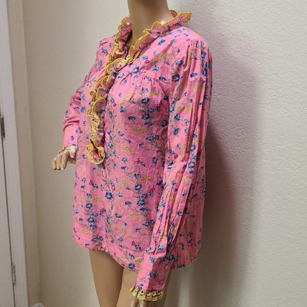 J. CREW LIBERTY FABRIC COTTON POPLIN RUFFLE BLOUSE WHEAT BOUQUET FLORALsz S - Picture 4 of 9